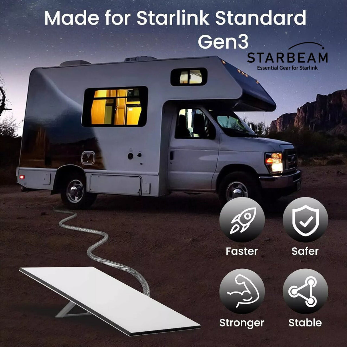 STARBEAM Starlink Gen3 Outdoor Armoured Stainless Steel Sleeve Ethernet Cable 10m