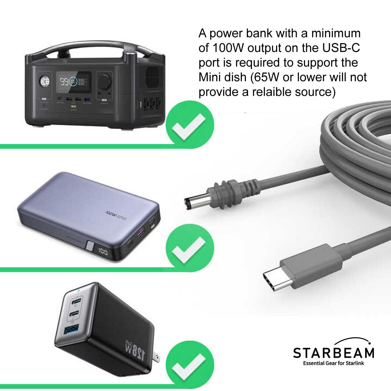 STARBEAM Starlink Mini 20V DC 3m USB-C Power Cable