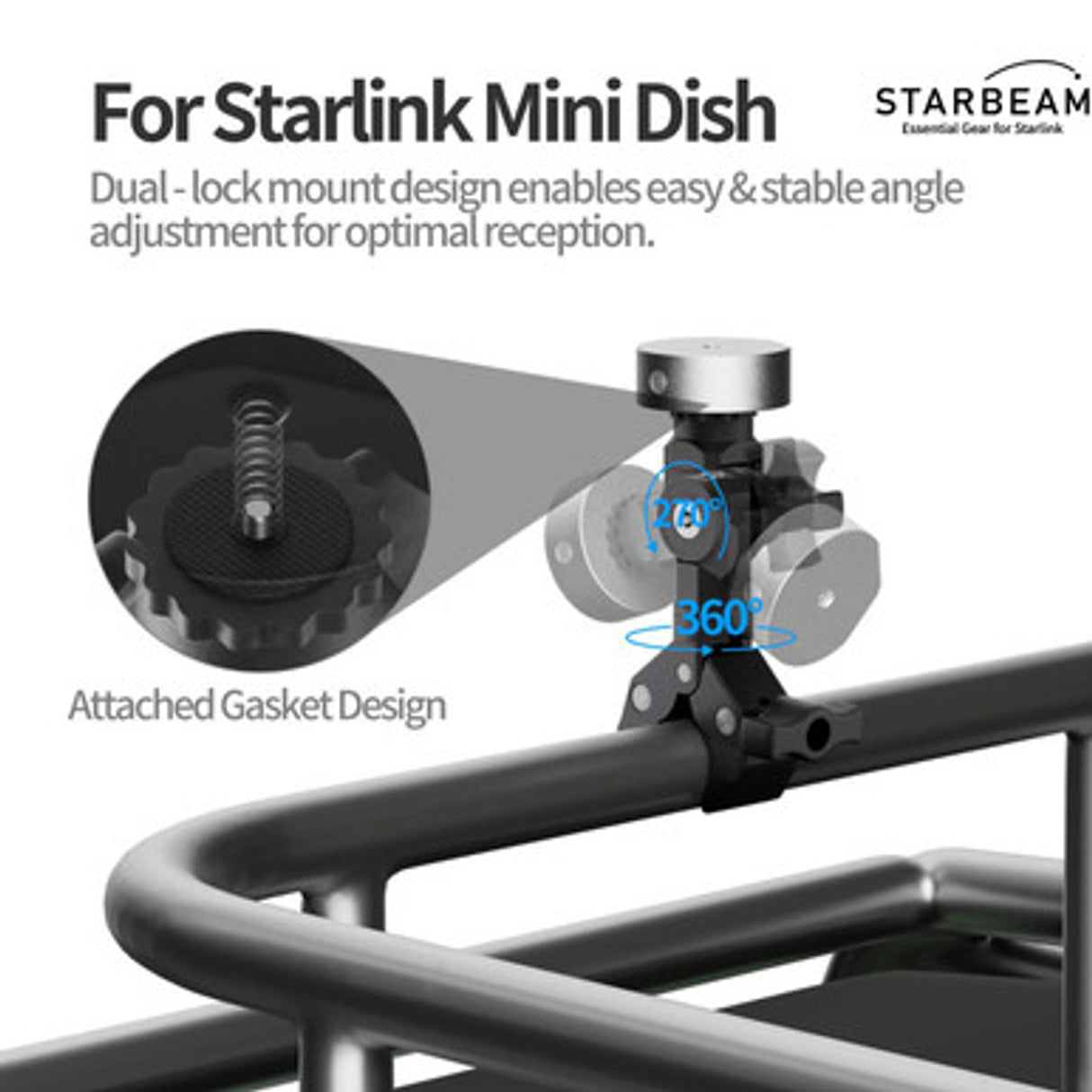 STARBEAM Starlink Mini Clamp Pole Mount – fits Pipe Adapter and Flat Mount (new Mini model)