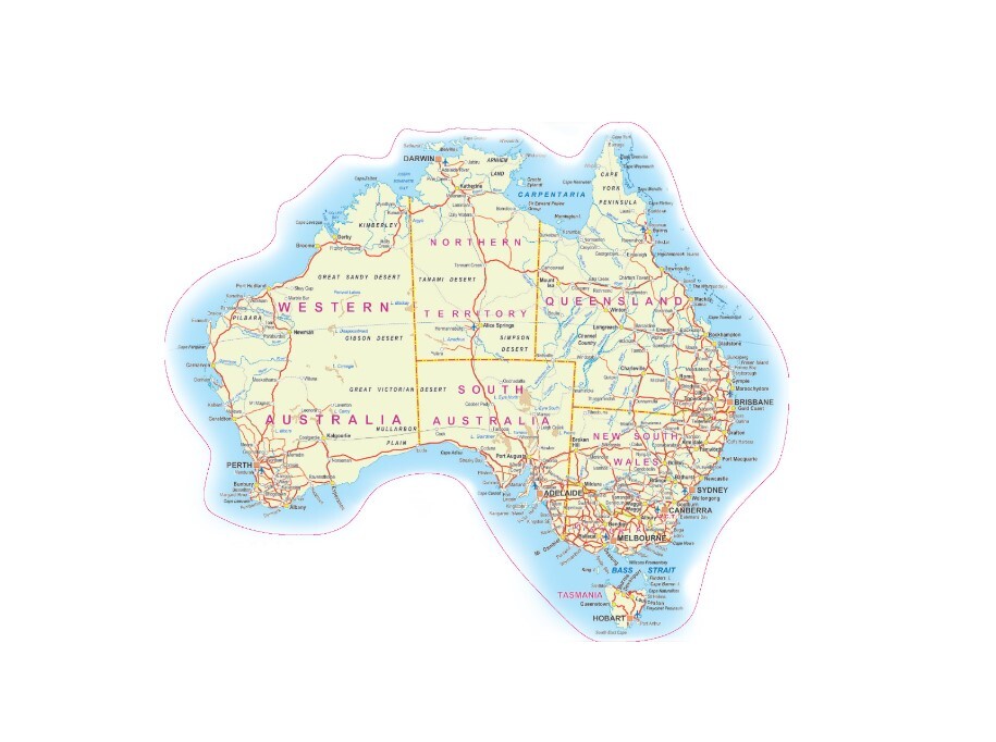 Australian Map Yellow 46cm x 38cm