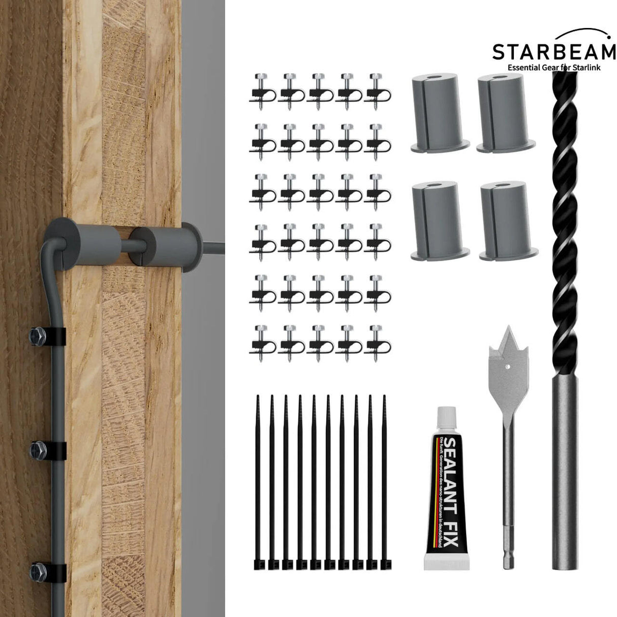 STARBEAM Starlink Dish Cable Routing & Installation Kit
