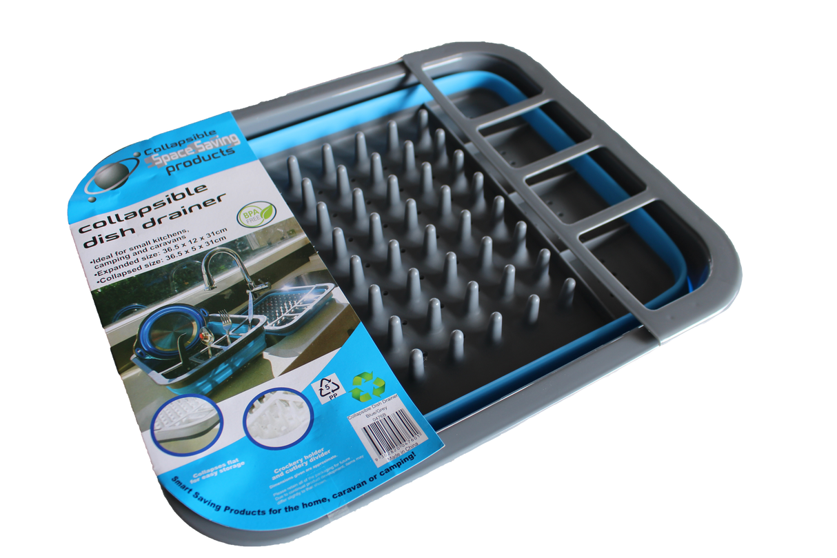 Collapsible Silicone Blue Dish Drainer
