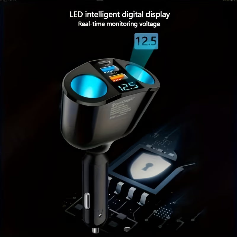 Dual USB+Type-C Car Charger with Digital Display