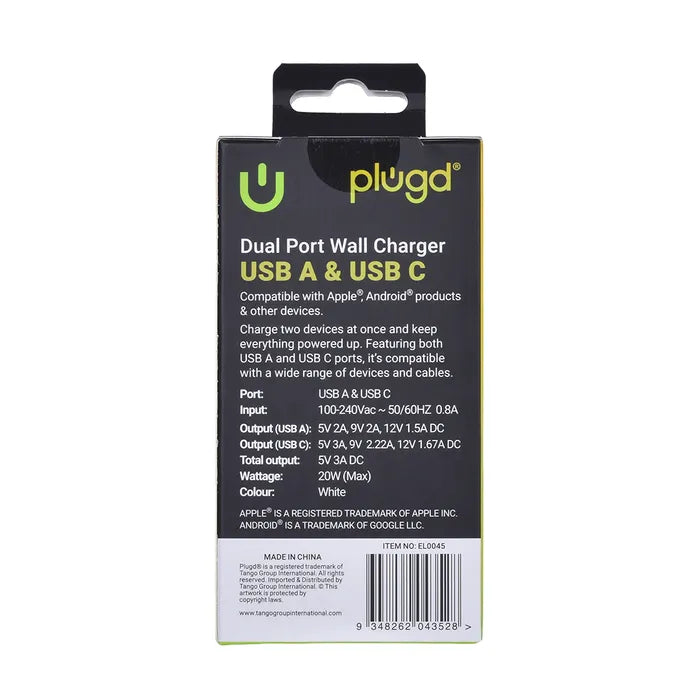 USB & Type C Wall Charger 20W