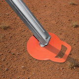 On The Road RV jack pad under a caravan stabiliser leg on red outback dirt